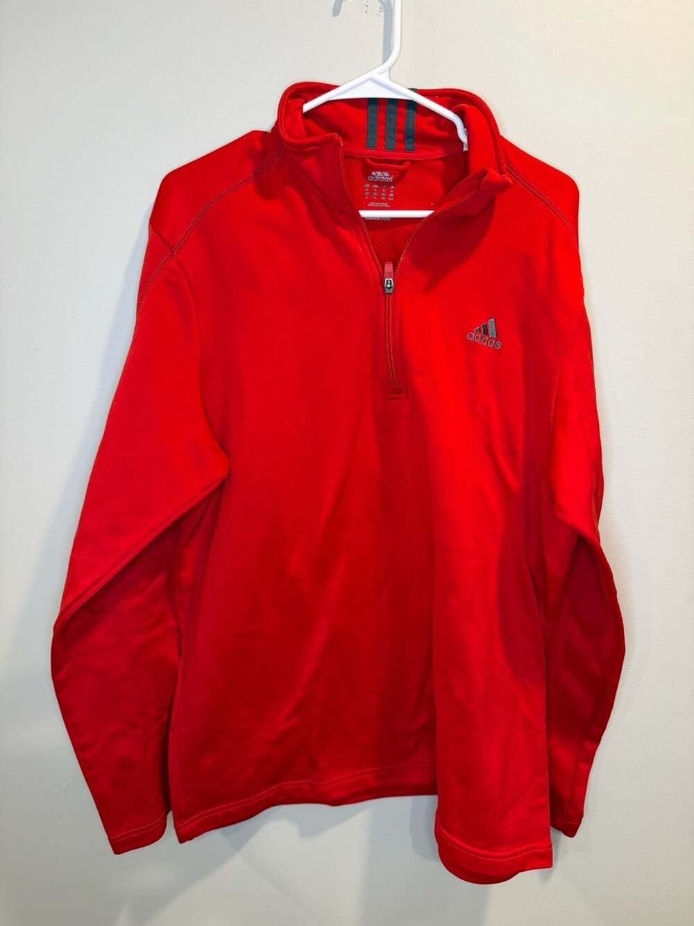 Adidas Red Gray Stripe Zippered Fleece SWEATER large L